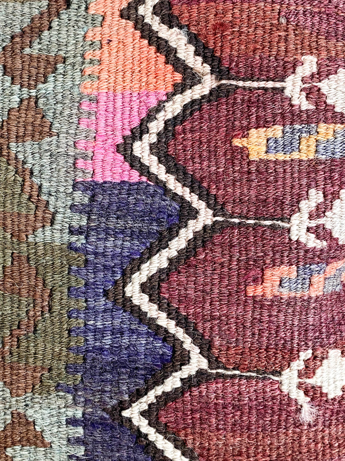 Mischief Handmade traditional Turkish kilim pillow cover made with vintage rugs 18x18 pattern