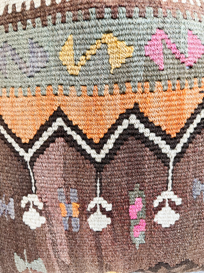 traditional Handmade Turkish kilim pillow cover made with vintage rugs 18x18 brown green orange
