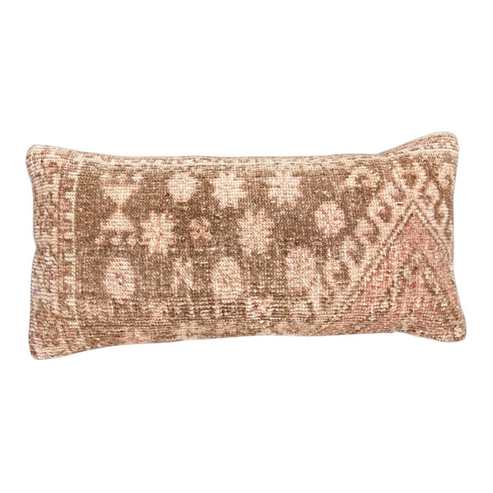 Handmade Turkish oushak pillow cover made with vintage rugs 12x24 brown