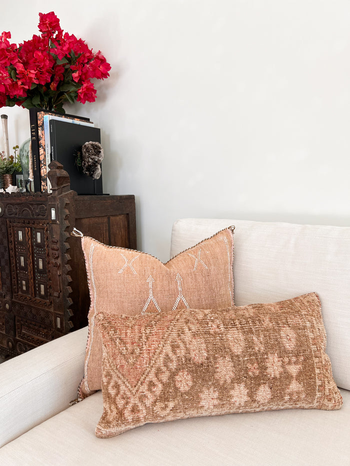 Handmade Turkish oushak pillow cover made with vintage rugs 12x24 brown