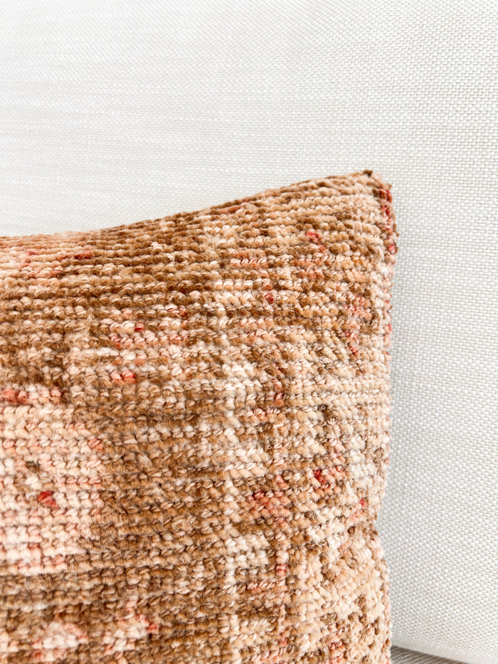 Handmade Turkish oushak pillow cover made with vintage rugs 12x24 brown