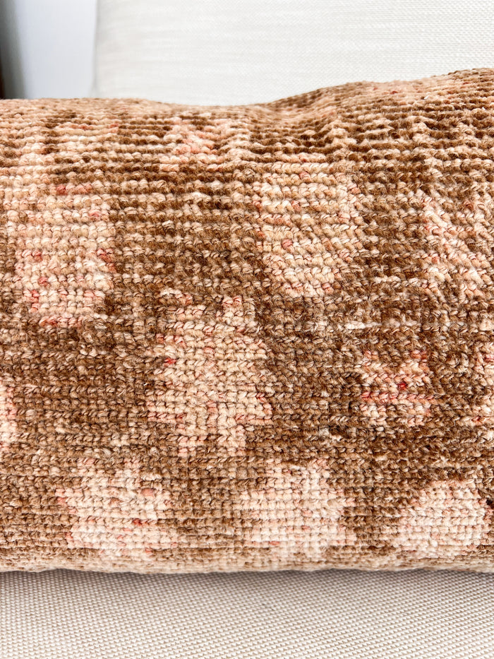 Handmade Turkish oushak pillow cover made with vintage rugs 12x24 brown