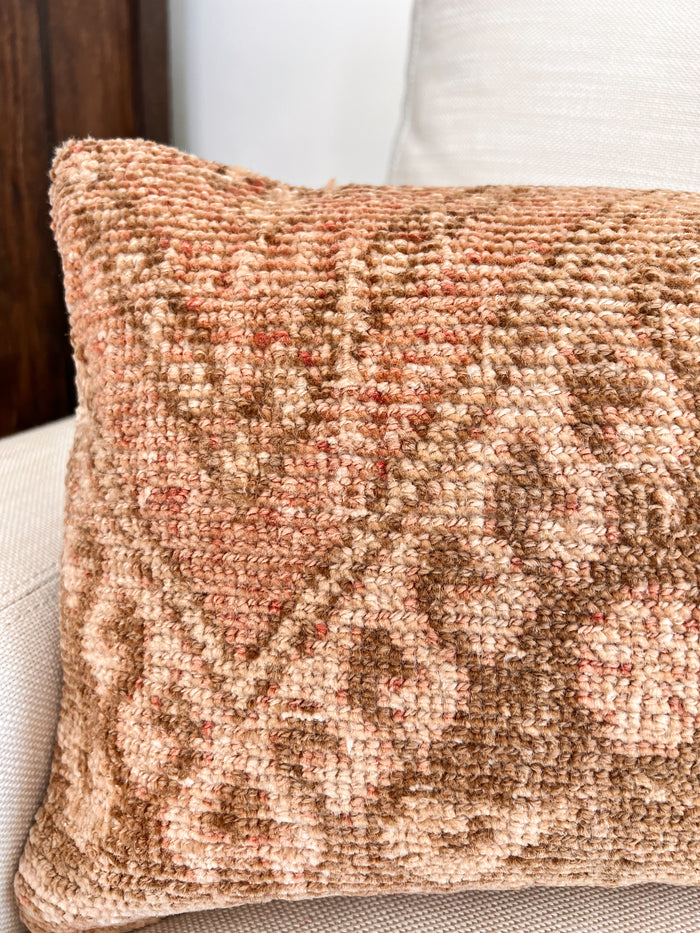 Handmade Turkish oushak pillow cover made with vintage rugs 12x24 brown