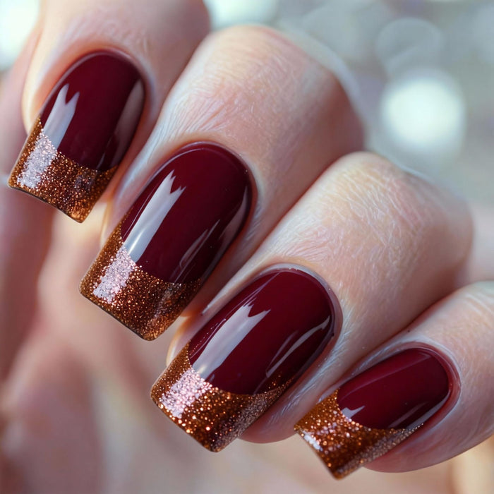 NA101 - Burgundy French-Style Glitter Nails