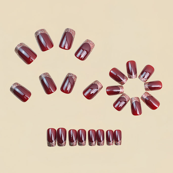 NA101 - Burgundy French-Style Glitter Nails