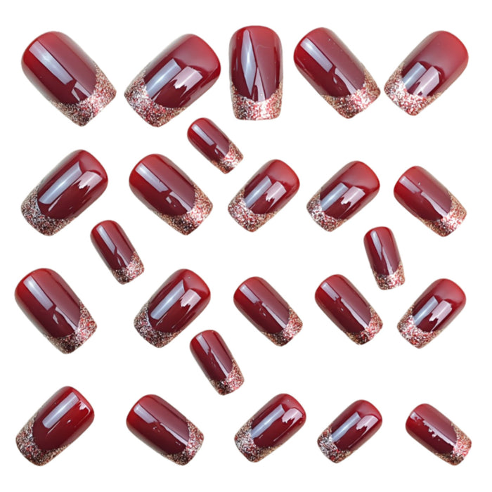 NA101 - Burgundy French-Style Glitter Nails