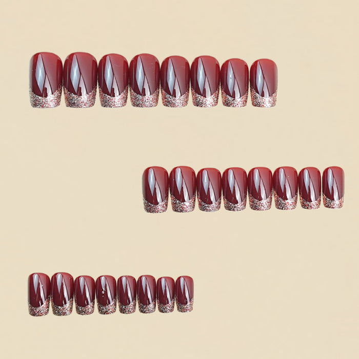 NA101 - Burgundy French-Style Glitter Nails