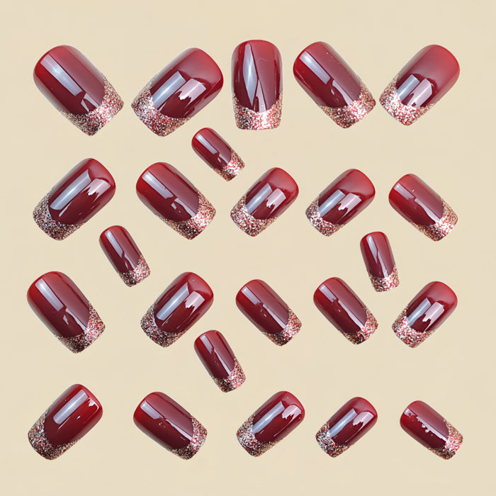 NA101 - Burgundy French-Style Glitter Nails