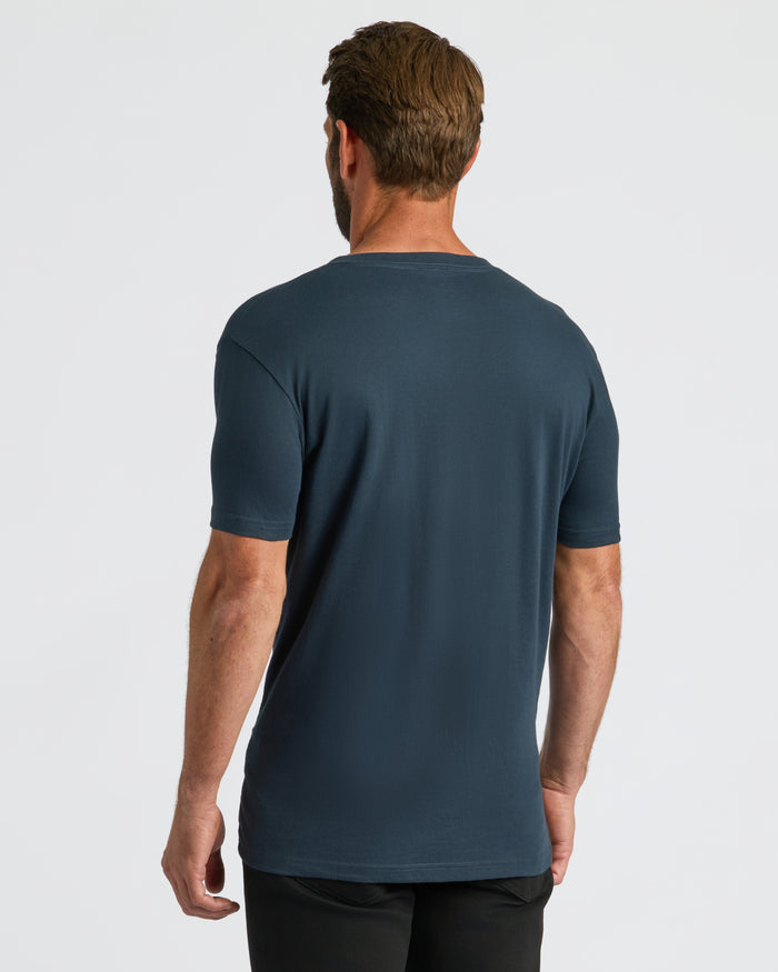 Man wearing Classic V-Neck T-shirt, back view, showcasing fit and stitching.