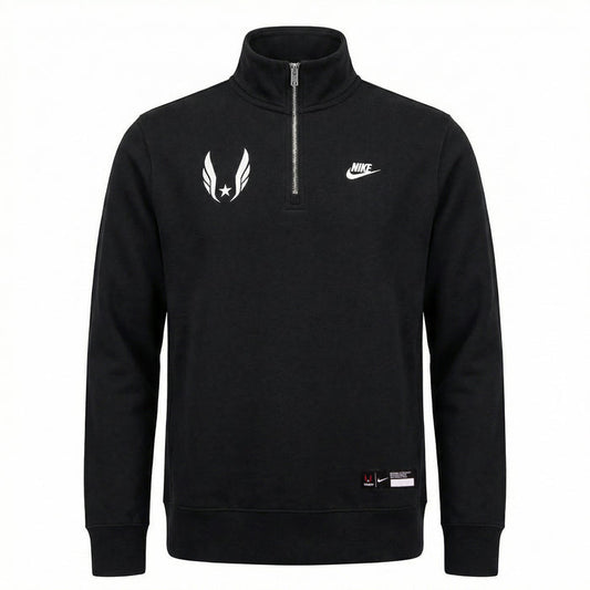 Black quarter-zip sweatshirt with Nike logo on a white background