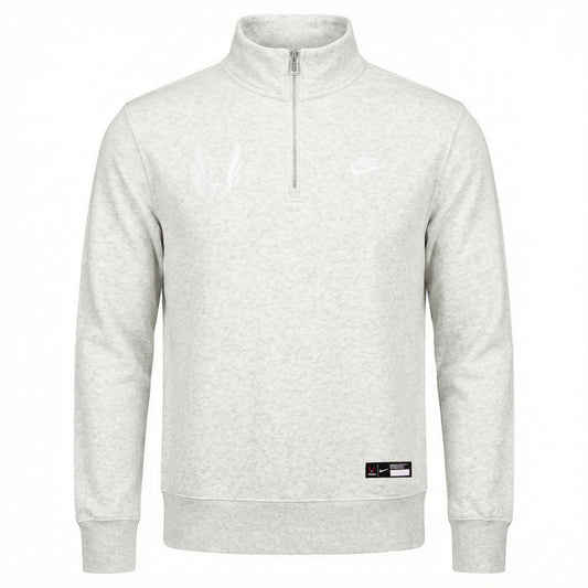 Light gray sweatshirt with a brand logo on a white background