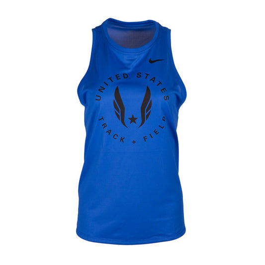 Blue tank top with 'United States Track & Field' logo on a white background
