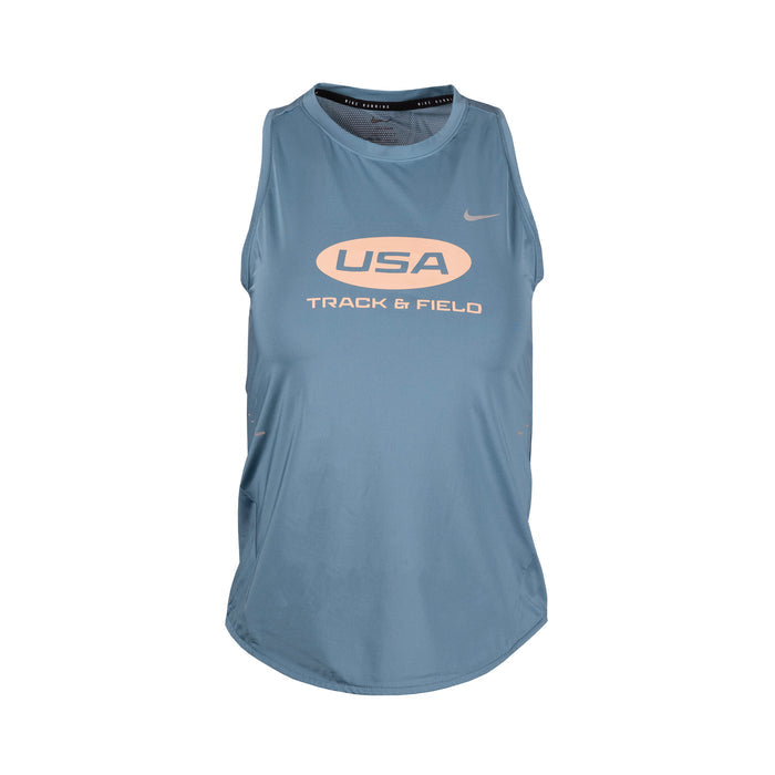 Blue tank top with 'USA Track & Field' logo on a white background