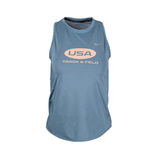 Blue tank top with 'USA Track & Field' logo on a white background