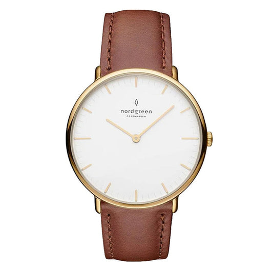 Nordgreen Chronograph Watches Nordgreen Native 36mm Yellow Gold Case Brown Leather Strap Watch Nordgreen Native 36mm Yellow Gold Case Brown Leather Strap Watch Brand