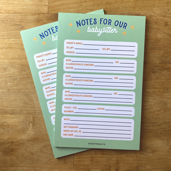 Notes for our Babysitter Notepad