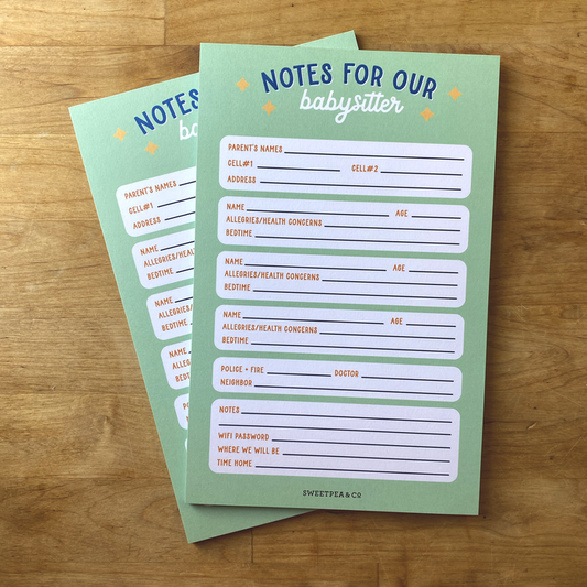 Notes for our Babysitter Notepad