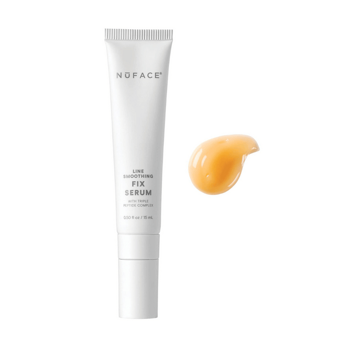 NuFACE FIX® Serum | NuFACE tube with a smooth orange serum drop, designed for skincare and line smoothing with a peptide complex.