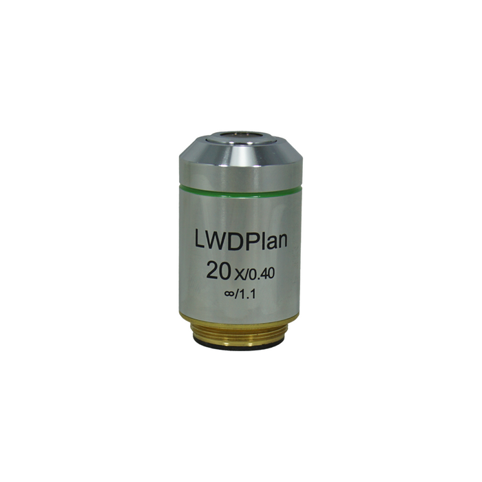 Objective Working Distance 7.97mm 20X Infinity Long Working Distance Plan Achromatic Objective, SKU BM03033432, three quarter front view