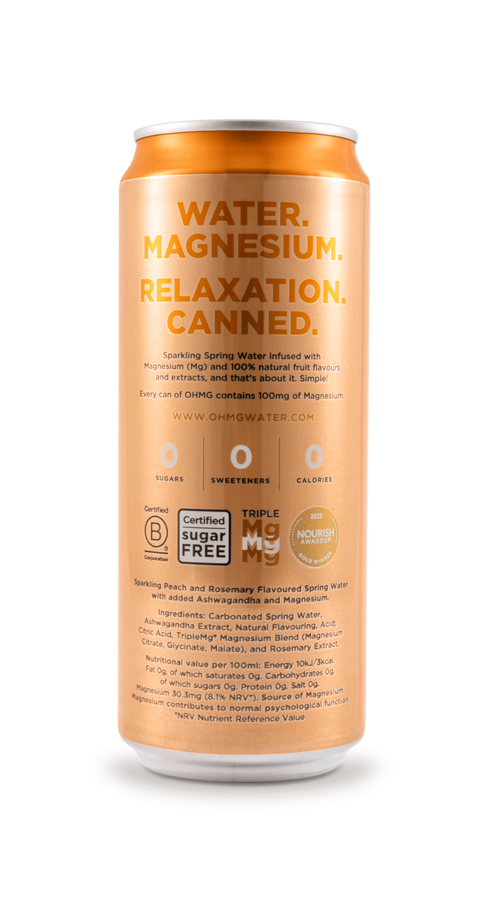 OHMG Sparkling Magnesium Water Peach Rosemary & Ashwagandha 330ml