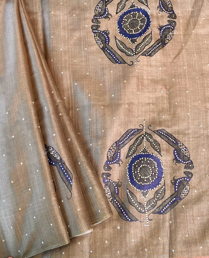 Ombre tussar hand painted saree