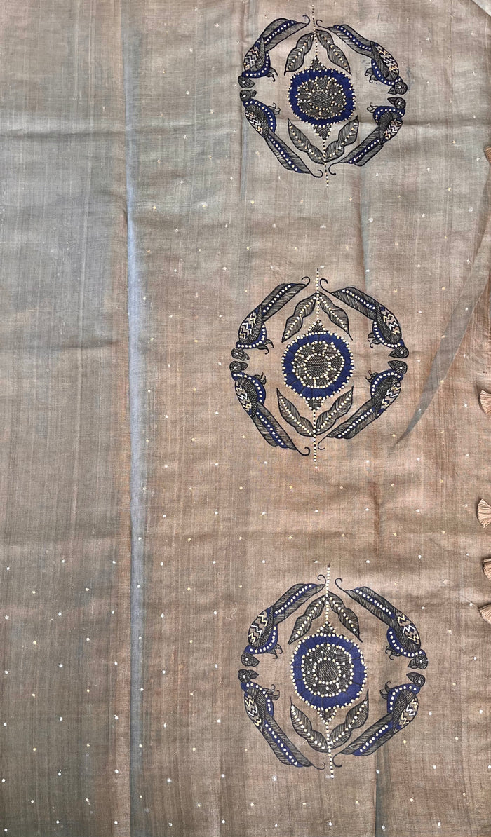 Ombre tussar hand painted saree