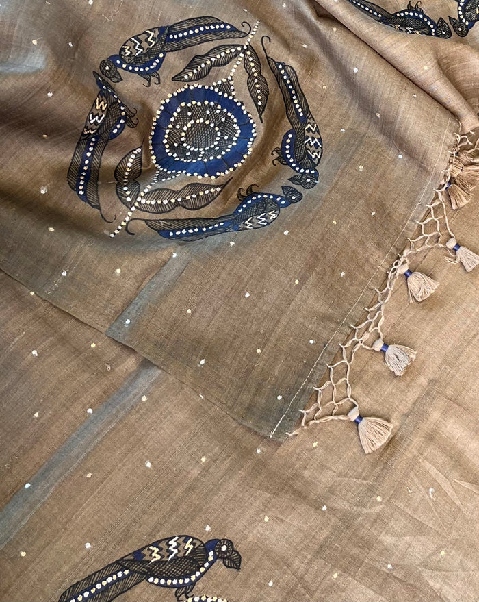 Ombre tussar hand painted saree