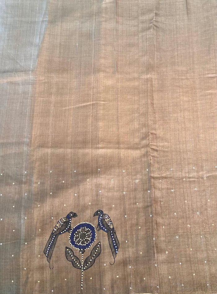 Ombre tussar hand painted saree