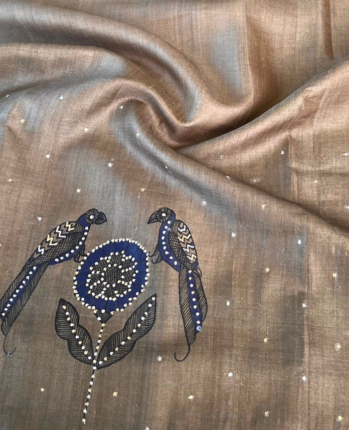 Ombre tussar hand painted saree