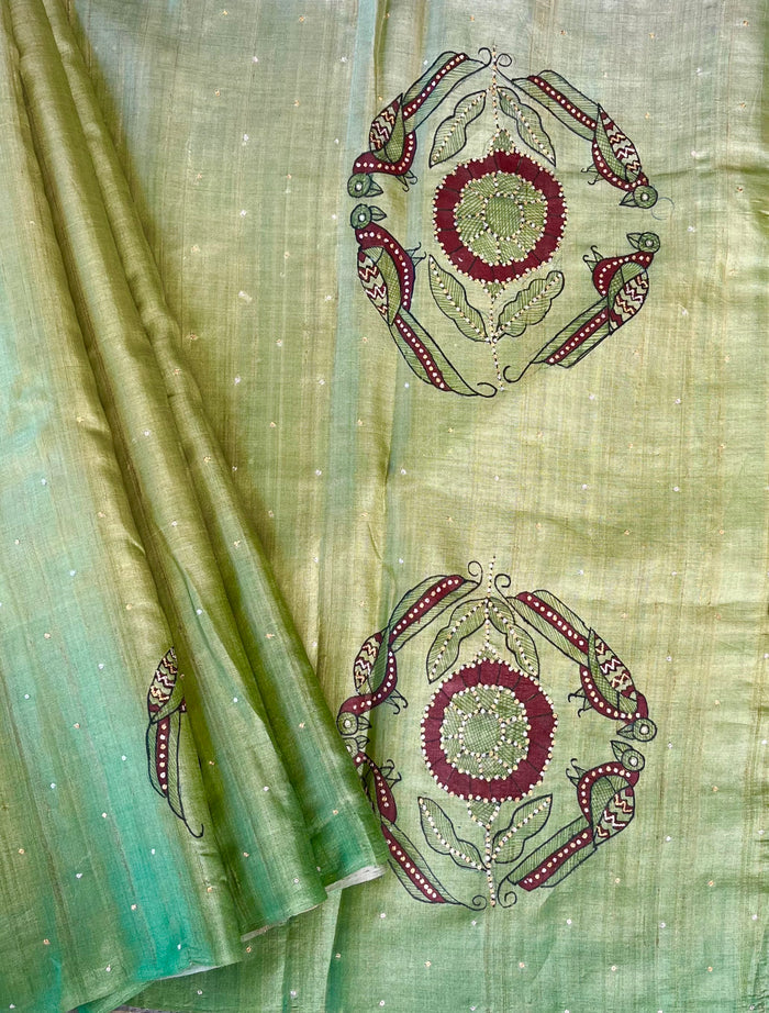 Ombre tussar hand painted saree