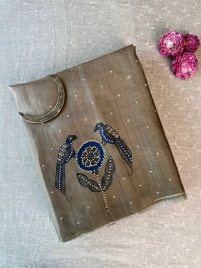 Ombre tussar hand painted saree