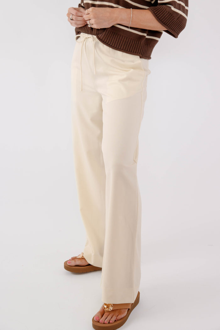 Cream Wide Leg Drawstring Pants - Relaxed Coastal Lounge Pants for Women- Modref Cream Pants
