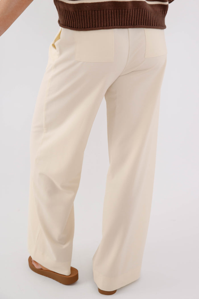 Cream Wide Leg Drawstring Pants - Relaxed Coastal Lounge Pants for Women- Modref Cream Pants