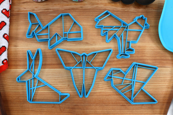 Origami Cookie Cutters Animals Set 3 - Origami Butterfly, Origami Pigeon, Origami Rabbit, Origami Rooster, Origami Whale - Origami Gift idea