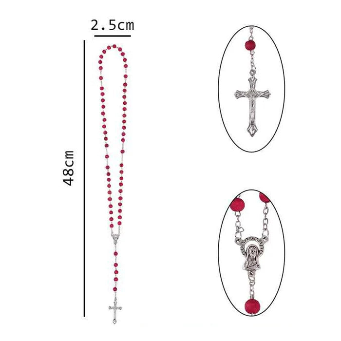 Our Lady of Guadalupe Red Rose Scented Rosaries with Round Gift Boxes – 48cm Catholic Rosary Necklace Set for Baptism (RN01R)