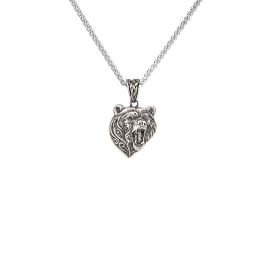 Oxidized Silver Bear Head Pendant