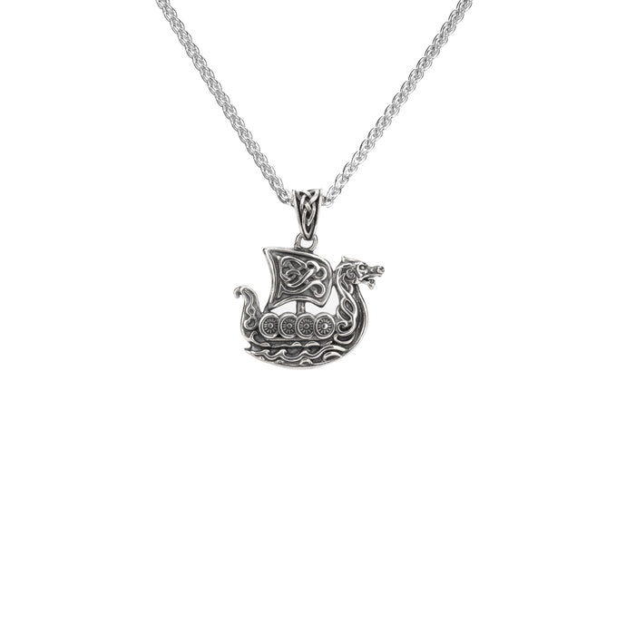 Oxidized Silver Viking Longship Pendant