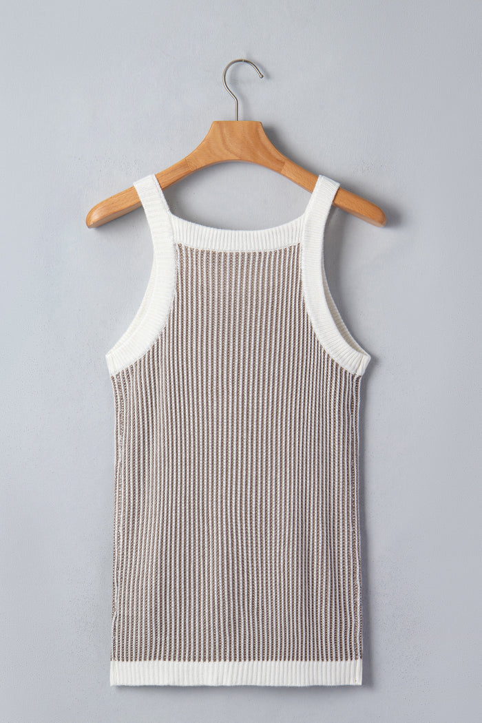 Pale Khaki Contrast Trim Ribbed Knit Sweater Tank Top