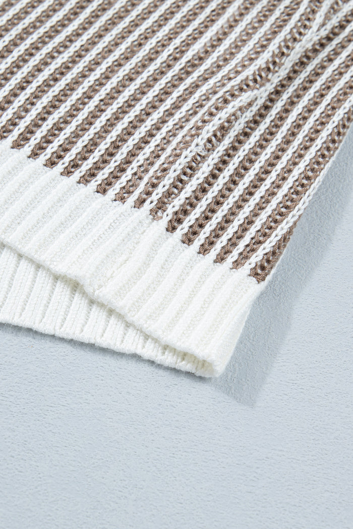 Pale Khaki Contrast Trim Ribbed Knit Sweater Tank Top