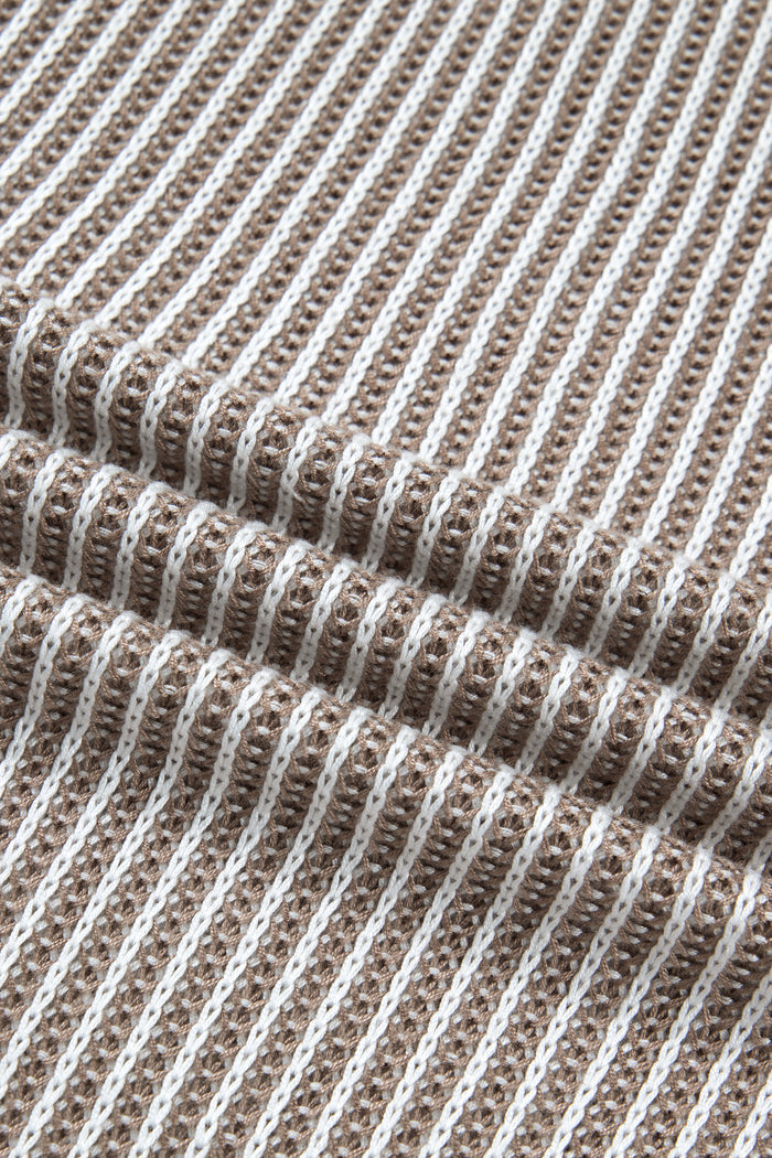 Pale Khaki Contrast Trim Ribbed Knit Sweater Tank Top