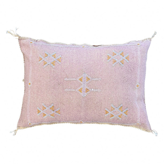 Artisan Handmade Moroccan embroidered cactus silk sabra lumbar pillow purple handwoven
