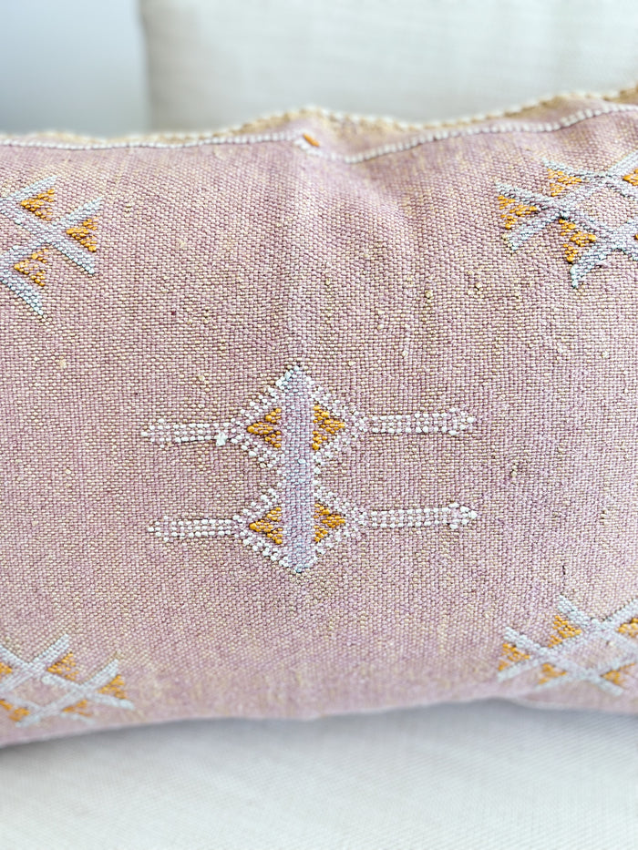 Artisan Handmade Moroccan embroidered cactus silk sabra lumbar pillow purple handwoven