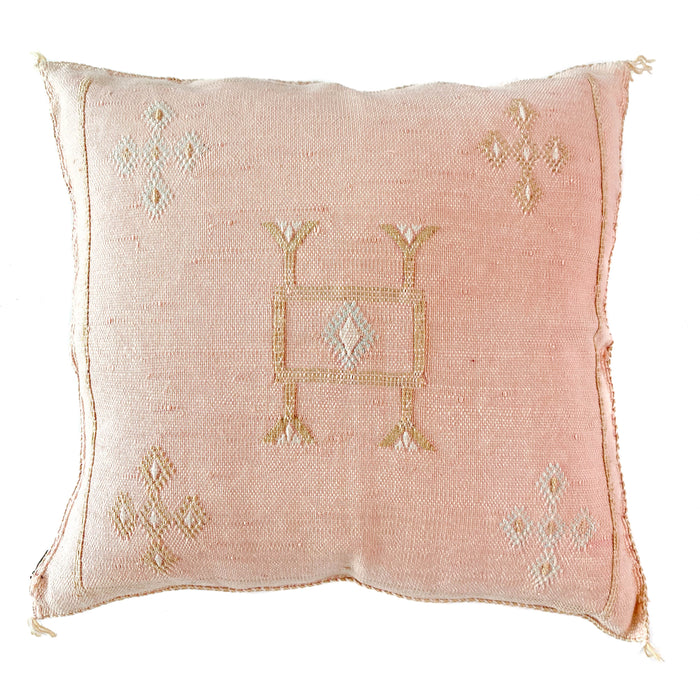 Petal XXI Artisanal Handmade Moroccan embroidered cactus silk sabra pillow pink handwoven