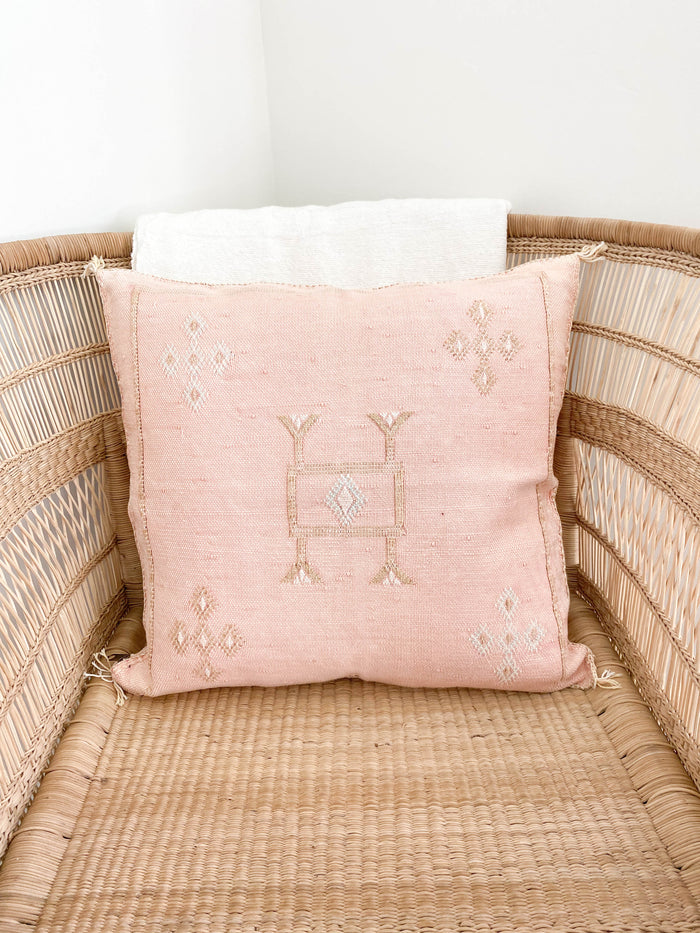 Petal XXI Artisanal Handmade Moroccan embroidered cactus silk sabra pillow pink handwoven