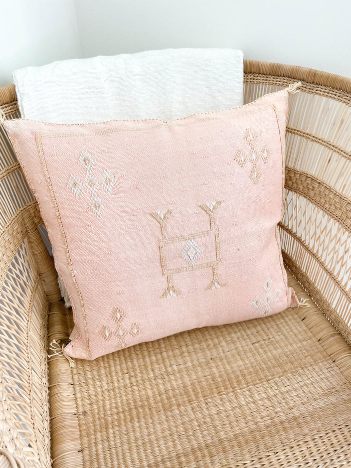 Petal XXI Artisanal Handmade Moroccan embroidered cactus silk sabra pillow pink handwoven