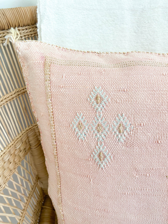 Petal XXI Artisanal Handmade Moroccan embroidered cactus silk sabra pillow pink handwoven