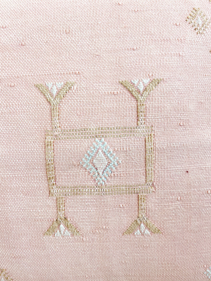 Petal XXI Artisanal Handmade Moroccan embroidered cactus silk sabra pillow pink handwoven