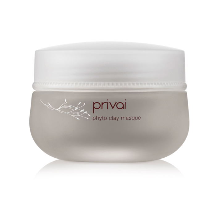 Jar of Phyto Clay Masque | Privai with a frosted texture and white lid, designed for skincare and wellness treatments.