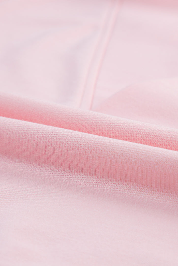 Pink Collared V Neck Puff Sleeve T-shirt