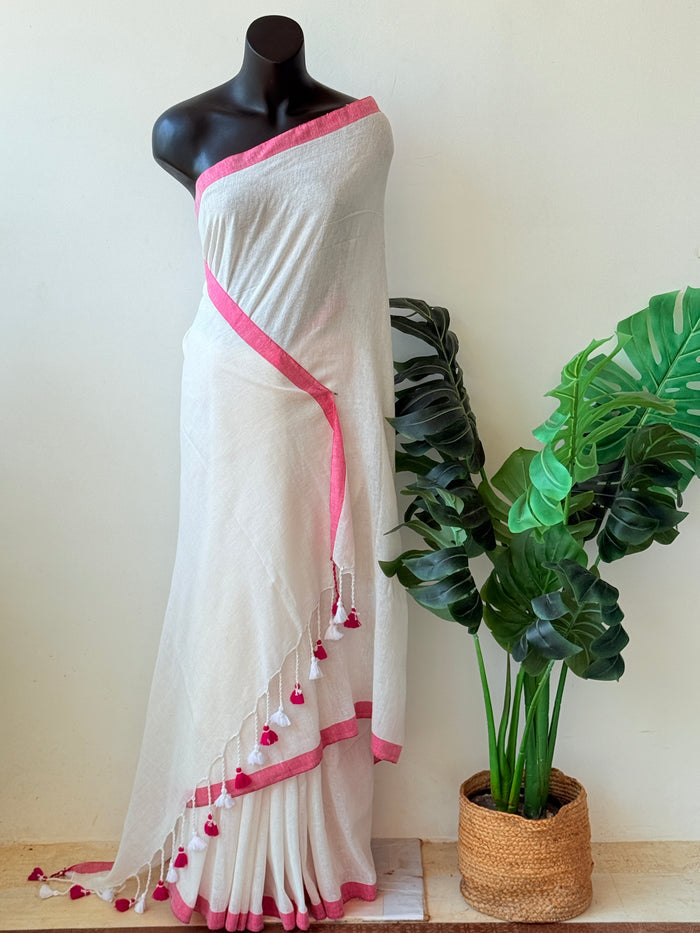 Plain cotton linen saree